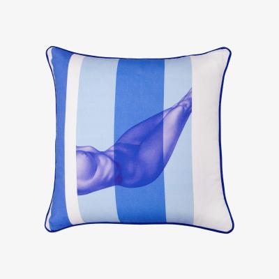 Wolf & Badger Nude Blue Cotton Cushion Large Bivain