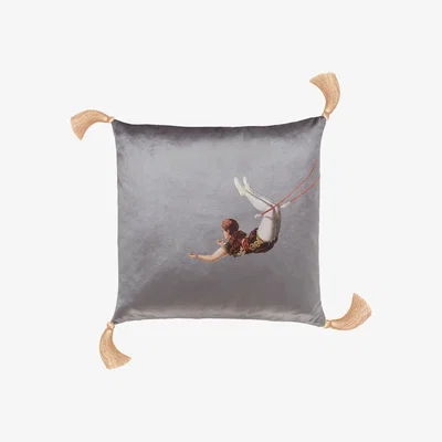Wolf & Badger Trapeze Girl Velvet Cushion Sharkskin Grey Melody Rose London