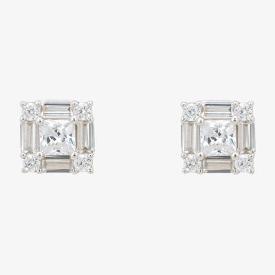 Wolf & Badger Women's White / Silver Cushion Cut Solitaire Earrings Silver | Latelita