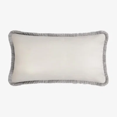 Wolf & Badger Grey / White Single Velvet Bed Cushion With Fringes White And Grey Lo Decor