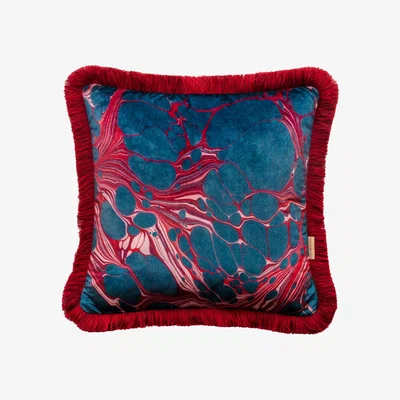 Wolf & Badger Pink / Purple / Blue Ruched Twilight Marbled Velvet Cushion Susi Bellamy
