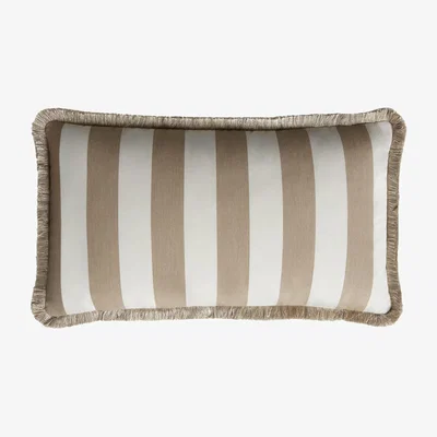 Wolf & Badger Striped Happy Pillow Outdoor - White & Beige - Fringes - Neutrals Lo Decor