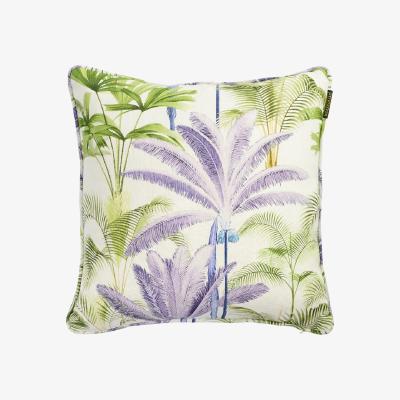 Wolf & Badger Green / Pink / Purple Palmeras / Frost Grey Linen Cushion By Mindthegap