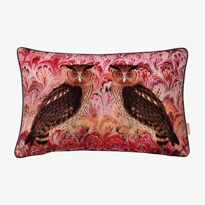 Wolf & Badger Brown / Pink / Purple Blush Twin Owl Velvet Cushion Susi Bellamy