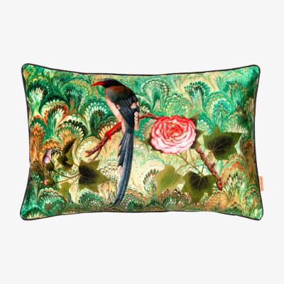 Wolf & Badger Grey / Pink / Purple Bird & Rose Velvet Cushion Susi Bellamy
