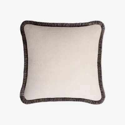 Wolf & Badger Neutrals Happy Pillow White Neutral Multicolor Fringes Lo Decor