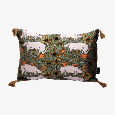 Wolf & Badger The Country Pig Green Rectangle Cushion Laura B Interiors