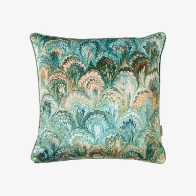 Wolf & Badger Blue / Neutrals / Brown Duck-Egg Bouquet Velvet Cushion Susi Bellamy