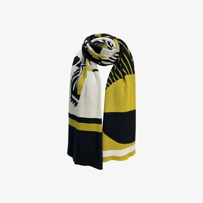Wolf & Badger Women's Black / White / Yellow Hoopoe, Sun And Pincushion Protea Scarf One Size Sisu Sisu