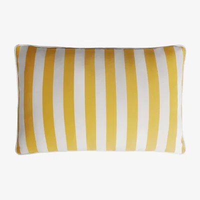 Wolf & Badger Yellow / Orange Striped Happy Frame Pillow Outdoor White And Yellow Piping Water Repellent Lo Decor