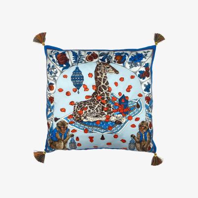 Wolf & Badger The Magic Giraffe Silk Cushion Blue Ilona Tambor