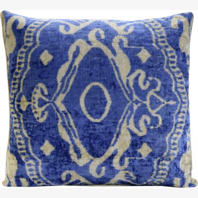 Wolf & Badger Hand-Woven Silk Velvet Ikat Cushion - Royal Blue And Cream Teapot One Size Anor Living