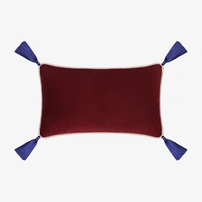 Wolf & Badger Red Burgundy Velvet Rectangular Cushion With Tassels Bivain