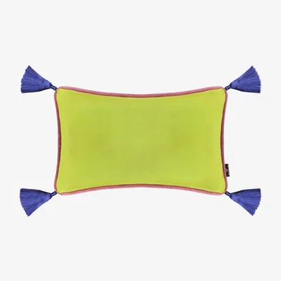 Wolf & Badger Lime Green Velvet Rectangular Cushion With Tassels Bivain