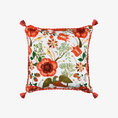 Wolf & Badger Green / White / Red Szekely Linen Cushion By Mindthegap