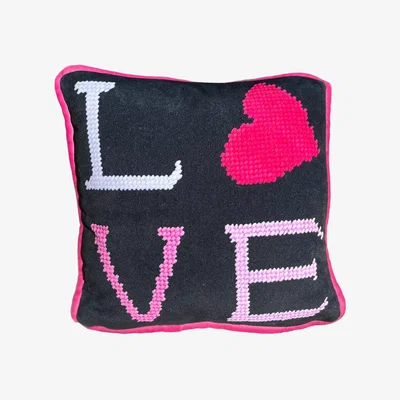 Wolf & Badger Velvet Modern "Love" Heart Art Scatter Pillow, Handmade Mommani Threads