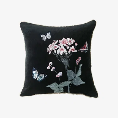 Wolf & Badger Black Kew Gardens Flowering Rush Cushion Pure Table Top