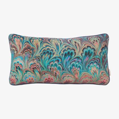 Wolf & Badger Blue / Black / Pink Teal Bouquet Linen Oblong Cushion Susi Bellamy