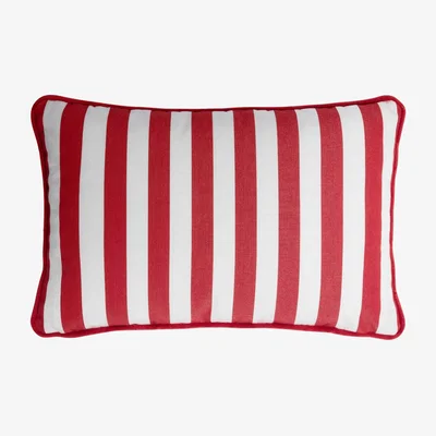 Wolf & Badger Striped Happy Frame Pillow Outdoor - White And Red - Piping - Water Repellent Lo Decor