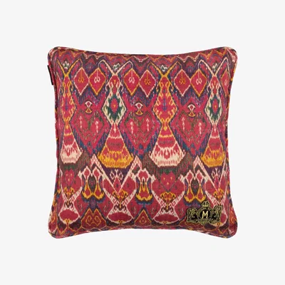 Wolf & Badger Blue / Yellow / Orange Uzbek Ikat Linen Square Cushion By Mindthegap