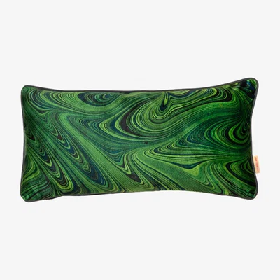 Wolf & Badger Green / Black / Grey Malachite Marbled Velvet Oblong Cushion Susi Bellamy