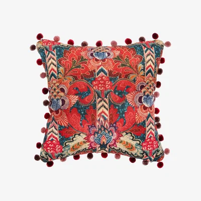 Wolf & Badger Green / Blue / Yellow Psychedelia Square Linen Cushion By Mindthegap