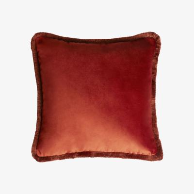Wolf & Badger Red Velvet Sixty Cushion With Fringes Brick Lo Decor