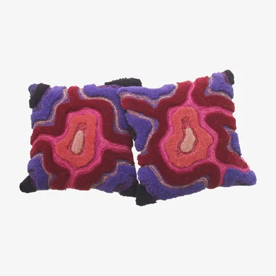 Wolf & Badger Colourful Tufted Cushion - Pink & Purple Abstract Pair Ellie Pearce Textiles