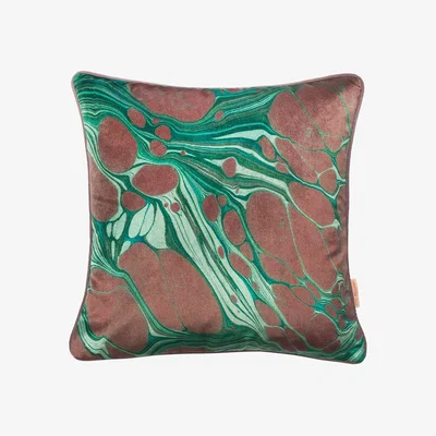 Wolf & Badger Green / Black / Brown Emerald Marbled Velvet Cushion Susi Bellamy