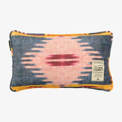 Wolf & Badger Blue / Yellow / Orange Patola Linen Rectangular Cushion By Mindthegap