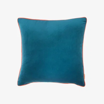 Wolf & Badger Blue / Yellow / Orange Teal Velvet Cushion Susi Bellamy