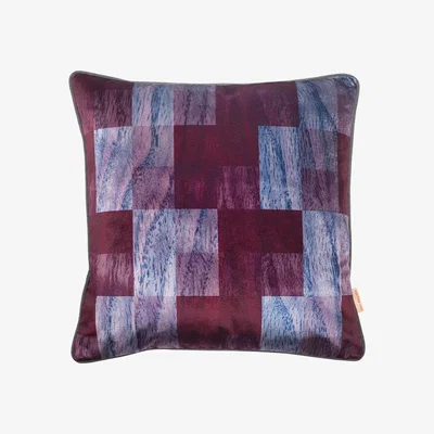 Wolf & Badger Pink / Purple Plum Violet Parquet Velvet Cushion Susi Bellamy