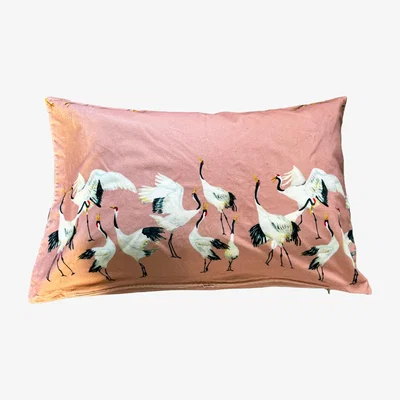 Wolf & Badger Rose Gold Velvet Cushion Japanese Cranes Catchii