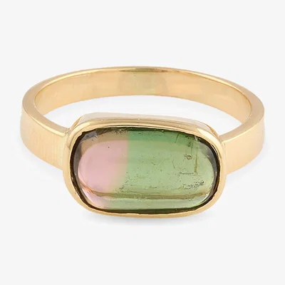 Wolf & Badger Women's Watermelon Tourmaline Rect. Cushion Ring In Yellow Gold | Tresor Collection