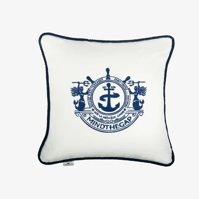 Wolf & Badger Blue / Black / White Voyage Linen Embroidered Square Cushion By Mindthegap