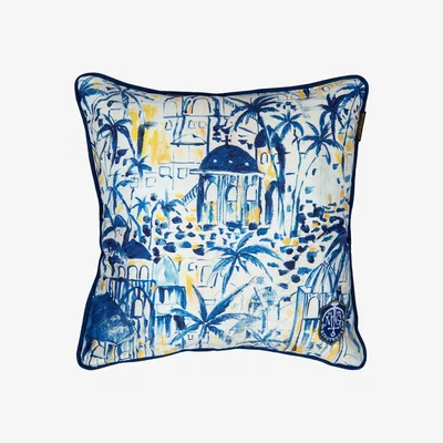 Wolf & Badger Neutrals / Blue / Yellow Rhodes Cotton Square Cushion By Mindthegap
