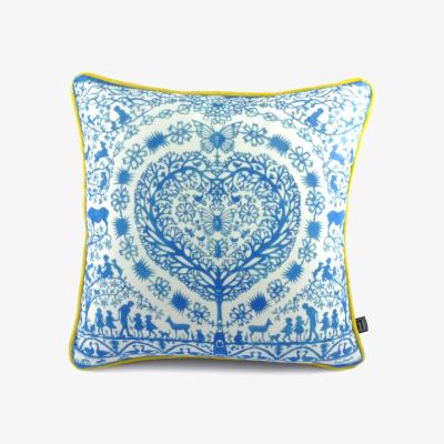 Wolf & Badger Blue Folktale Velvet Cushion David Watson