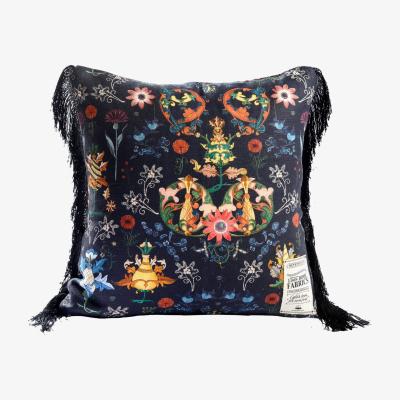 Wolf & Badger Blue / Yellow / Orange Transylvania Folk Linen Square Cushion By Minthegap Mindthegap