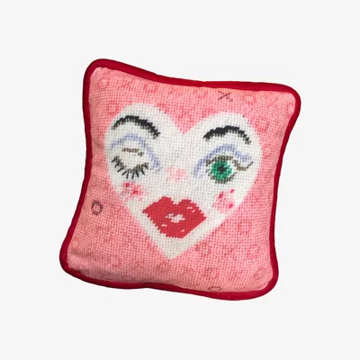 Wolf & Badger Pink / Purple Velvet "Valentina" Heart-Faced Pillow Mommani Threads