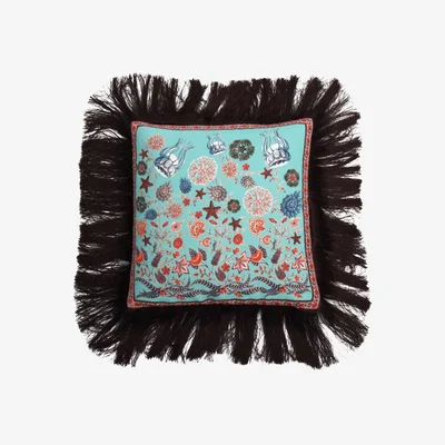 Wolf & Badger Blue Aqua Chintz Silk Cushion Bivain
