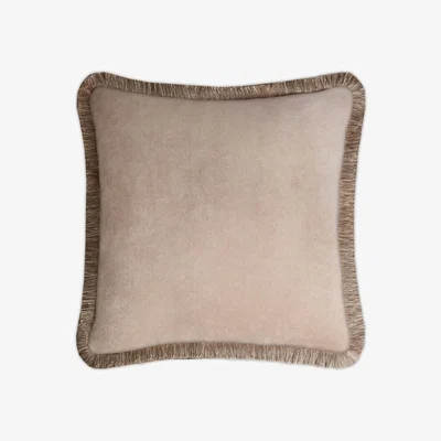 Wolf & Badger Neutrals Happy Pillow Beige Sahara Multicolor Fringes Lo Decor