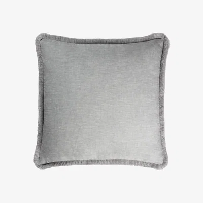 Wolf & Badger Happy Linen Pillow Grey With Grey Fringes Lo Decor