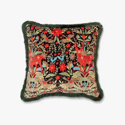 Wolf & Badger Neutrals / Green / Black Der Konig Black Velvet Square Cushion By Mindthegap