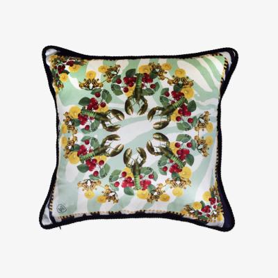 Wolf & Badger Lobster Pale Green Silk And Velvet Cushion Texas and the Artichoke