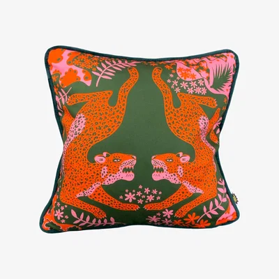 Wolf & Badger Leopards Cushion - Green One Size The Neighbourhood Threat