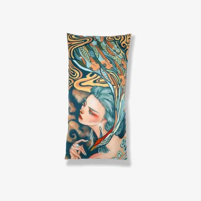Wolf & Badger Blue Girl Print Silk Rectangle Cushion With Filling Sukiw Design