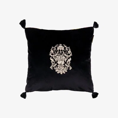 Wolf & Badger Grey / Black / White Manor Crest Velvet Embroidered Cushion By Mindthegap