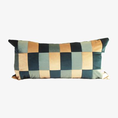 Wolf & Badger Blue Rectangular Large Velvet Checked Cushion - Navy & Dusk Pink Ellie Pearce Textiles