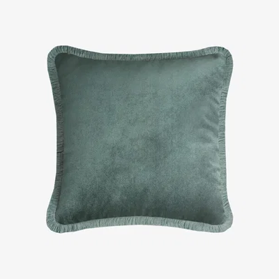 Wolf & Badger Green Happy Pillow Velvet Teal With Teal Fringes Lo Decor