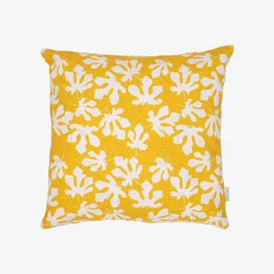 Wolf & Badger Grey / White / Yellow Fig Leaves Cushion Rosa & Clara Designs